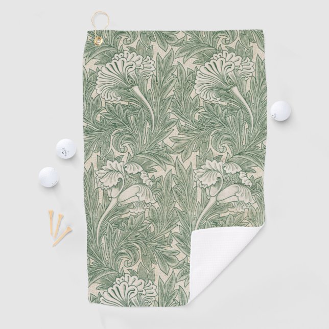 Serviette De Golf William Morris tulip fond textile vert (En situation)