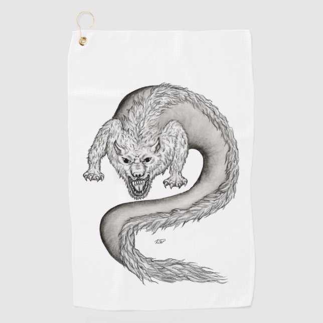 Serviette De Golf Wolfdragon design noir et blanc (Devant)