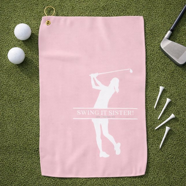 Serviette De Golf Womens Golf Silhouette Personalized Monogram City (Personalize with initials, city and state.  Edit caption too, if you wish.)