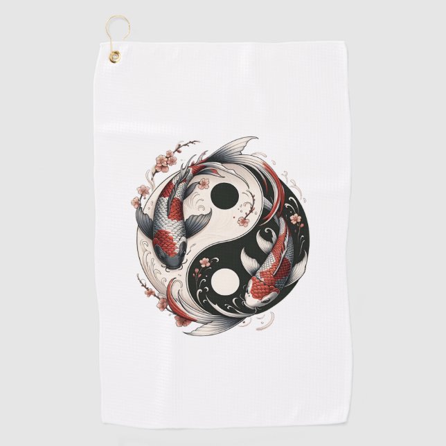 Serviette De Golf Yin et Yang Carpes Japonaises (Devant)