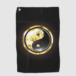 Serviette De Golf Yin Yang or sur noir