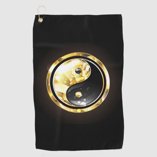 Serviette De Golf Yin Yang or sur noir (Devant)