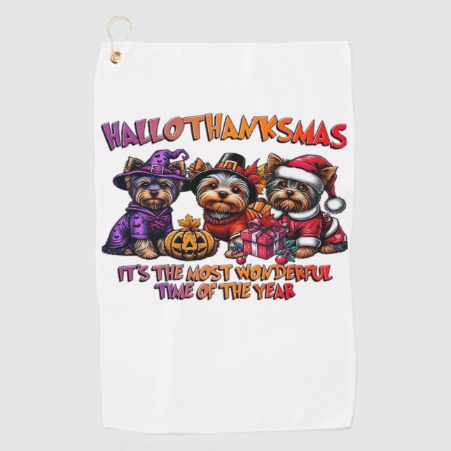 Serviette De Golf Yorkshire Terrier Halloween Thanksgiving Noël (Devant)