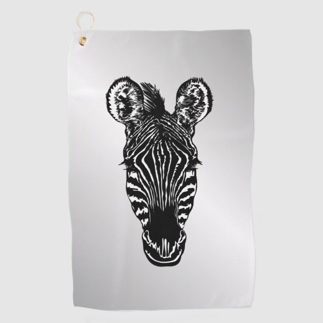 Serviette De Golf Zebra Head sur Silver (Devant)