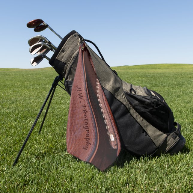 Serviette De Golf Zipper en cuir Brown Faux Personnalisé (Vert)