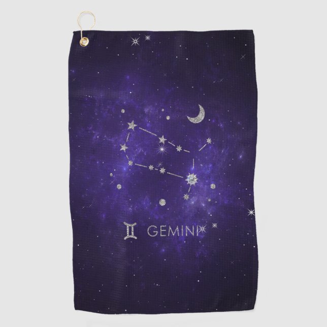 Serviette De Golf Zodiac Purple Gemini | Horoscope d'astrologie cosm (Devant)