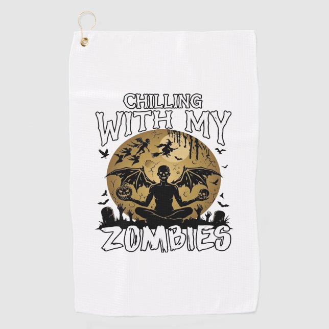 Serviette De Golf Zombies glaçants Halloween Démon ailé Lune Tombe (Devant)