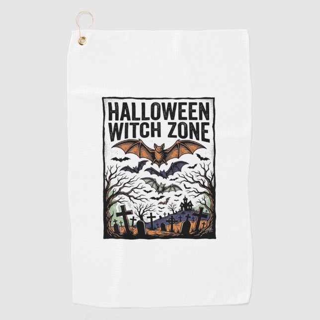 Serviette De Golf Zone de sorcière d'Halloween Dessin de chauves-sou (Devant)
