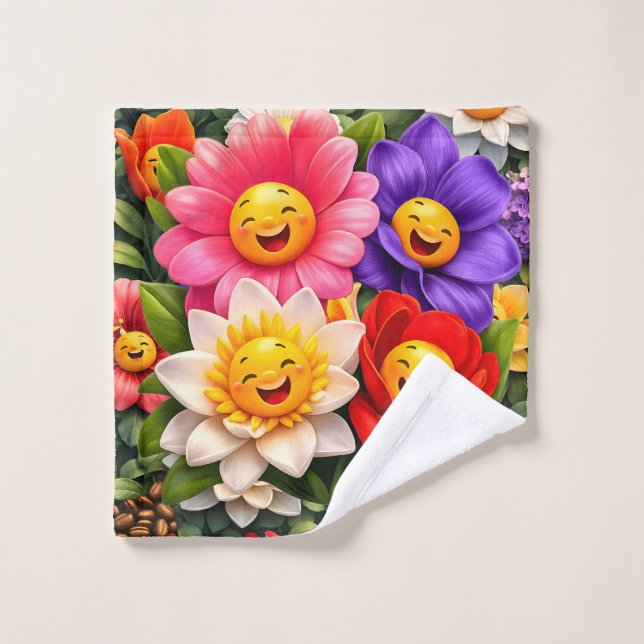 serviette de jardin floral souriant description aj (Gant de toilette)