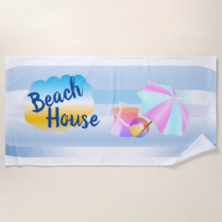 Serviette de la maison de plage bleue et rose