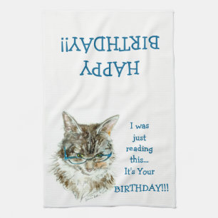 Serviette de main de JOYEUX anniversaire de chat