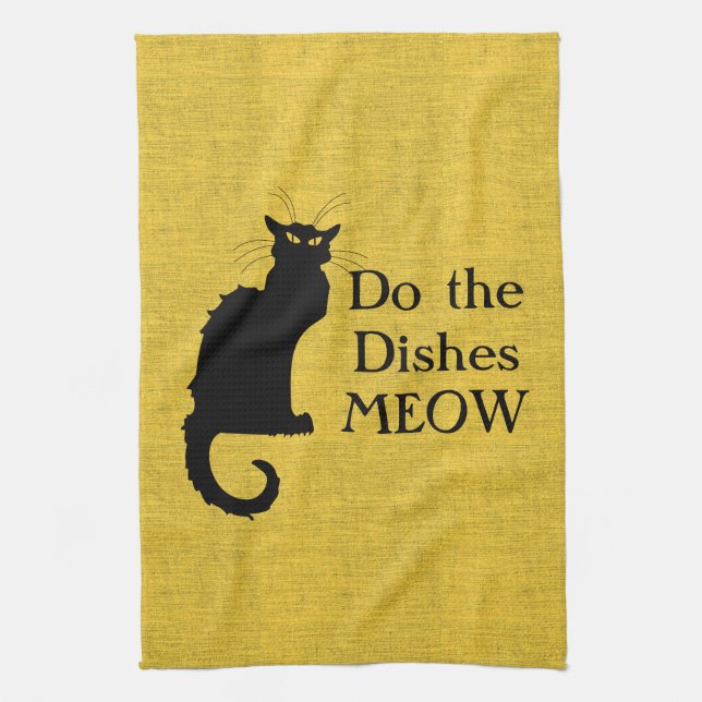 Serviette de main ou de cuisine drôle chat noir et (Vertical)