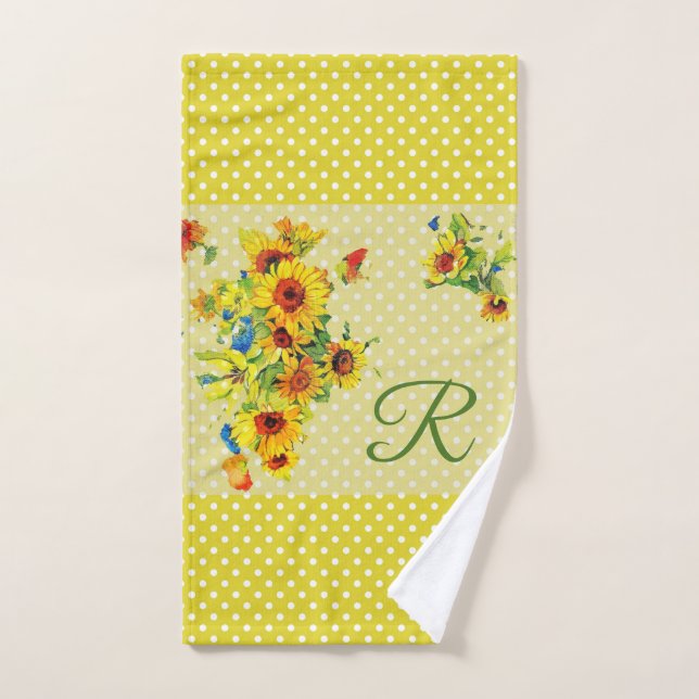 Serviette de main Tournesols Jaunes Monogramme (Serviette à main)