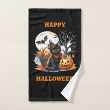 Serviette de mains Chat et citrouille lumineuse Jo