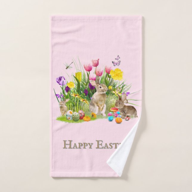 Serviette de mains de fête de Pâques avec lapin et (Serviette à main)