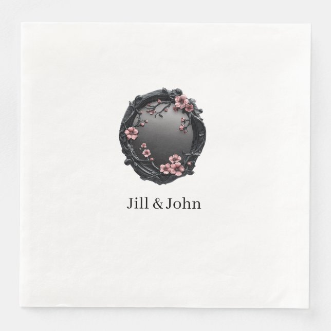 Serviette de mariage en papier rose orné gothique  (Devant)