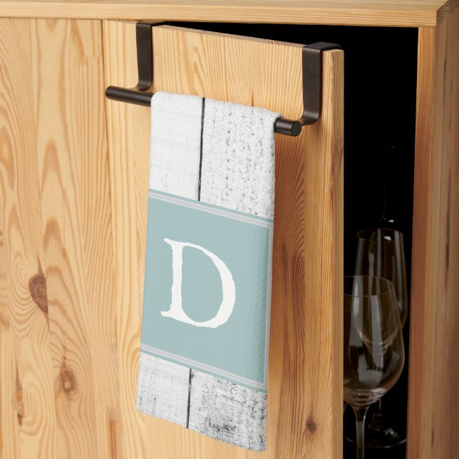 Serviette de monogramme rustique turquoise (Pliage en tiers)