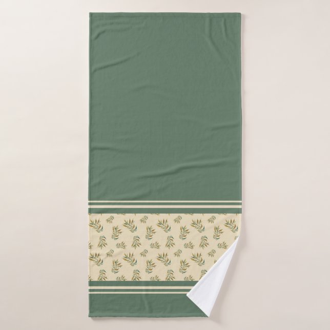 Serviette de Motif botanique verte et dorée (Serviette de bain)