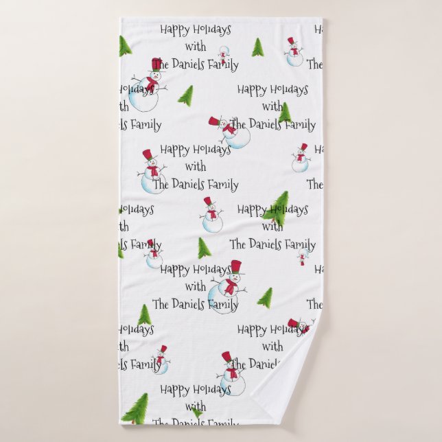 Serviette de Noël bonhomme de neige monogramme (Serviette de bain)