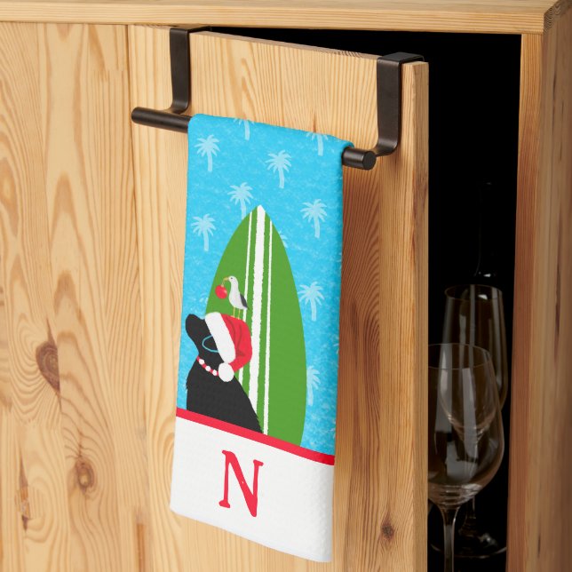 Serviette de Noël Chien Labradoir Noir Planche de  (Pliage en tiers)