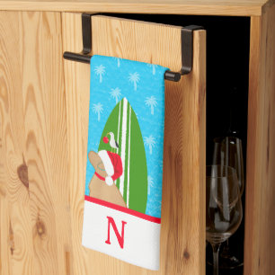 Serviette de Noël Chien Planche de Surf Dorée Sant