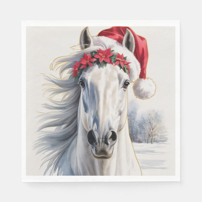Serviette de Noël en papier / Beau cheval blanc (Devant)