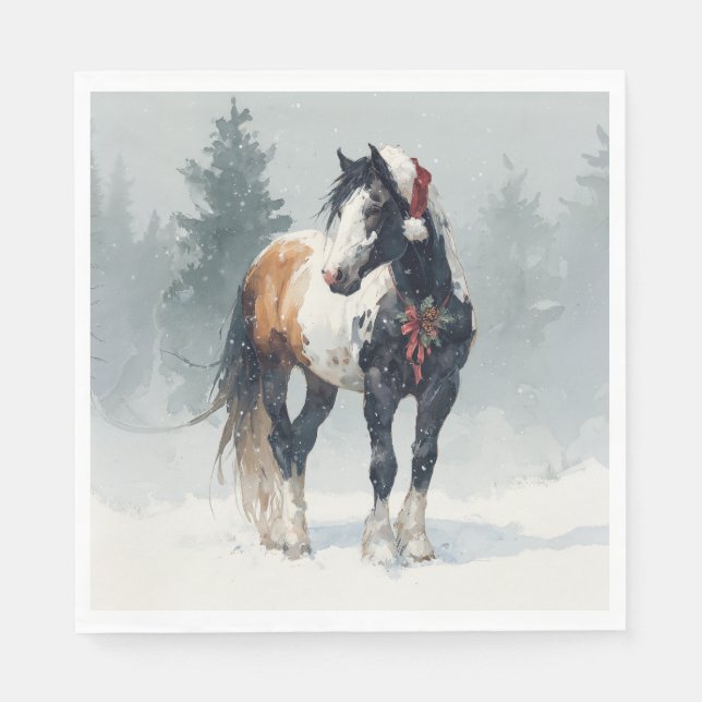 Serviette de Noël en papier / Beau cheval de trait (Devant)