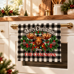 Serviette de Noël personnalisée avec élan à carrea