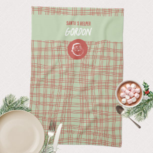 Serviette de Noël rétro à carreaux vert sauge pour
