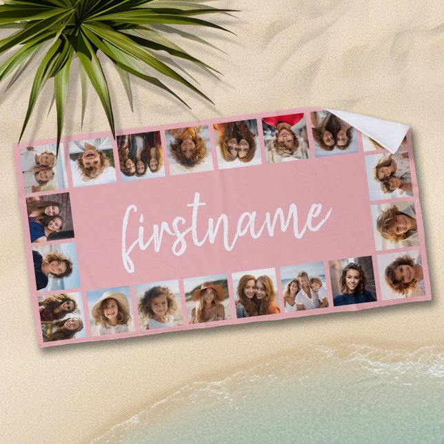 Serviette De Plage 20 Photo Collage Choisissez votre couleur et ajout (Personalized beach towel with photos and text)