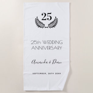 Serviette De Plage 25e anniversaire mariage blanc noir couronne