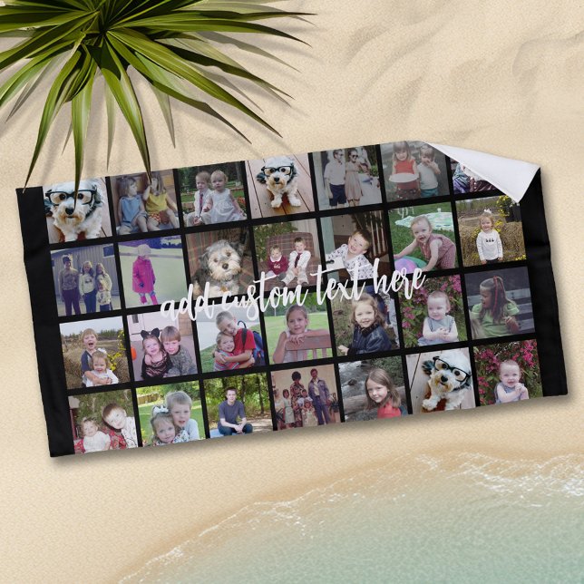 Serviette De Plage 28 Grille de collage photo - 1 Zone de texte - noi (Personalized beach towel with photos and text)
