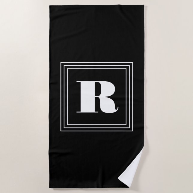Serviette De Plage 3 monogramme de cadre | Noir et blanc (Devant)