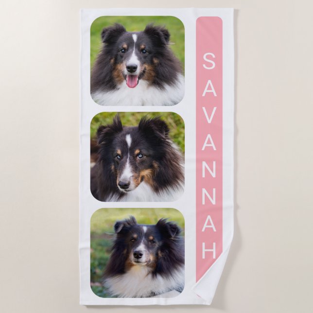 Serviette De Plage 3 Photos Personnalisées Collage Modèle Avec Nom Su (Devant)