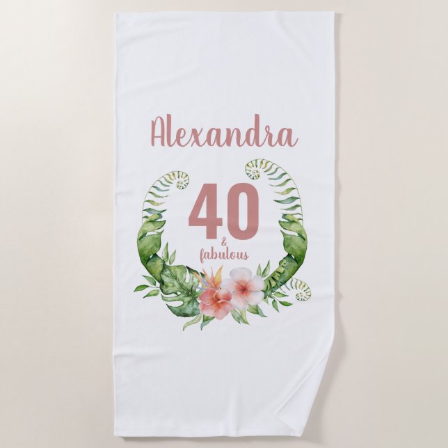 Serviette De Plage 40 ans et fabuleux script rose pâle (Devant)