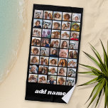 Serviette De Plage 40 Collage de photos - 4 lignes 10 colonnes - Nom<br><div class="desc">Ce collage design branché comprend un lieu pour quarante photos ou des moments forts. Le texte de script optionnel en bas peut être utilisé pour les noms, les événements, les dates et plus ! Si vous devez ajuster l'illustration ou modifier la couleur de l'arrière - plan, cliquez sur le bouton...</div>