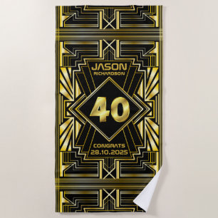 Serviette De Plage 40e anniversaire Art Déco Gold Black Great Gatsby
