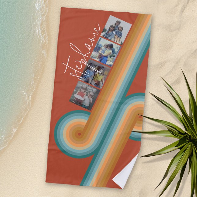 Serviette De Plage 4 Bande de film photo - Nom du script - Art de lig (Personalized Beach Towel with Photos and Text)