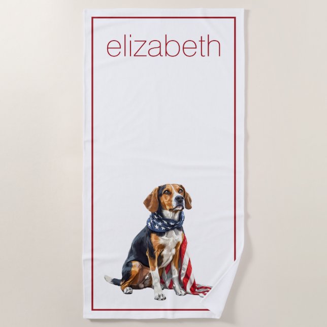Serviette De Plage 4 juillet Patriotic Hound Dog Personnalisé (Devant)