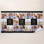 Serviette De Plage 50e anniversaire de l'or noir collage photo chic<br><div class="desc">Célébrez votre 50e anniversaire en style avec ces effets de 50e anniversaire noir et or. Un design moderne avec du texte de script,  des graphismes audacieux collage photo. Modifiez la couleur pour la customiser. Partie d'une collection.</div>