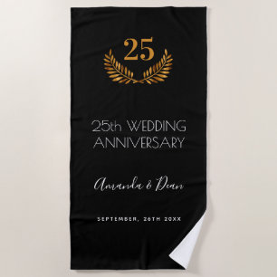 Serviette De Plage 50e anniversaire mariage blanc noir couronne