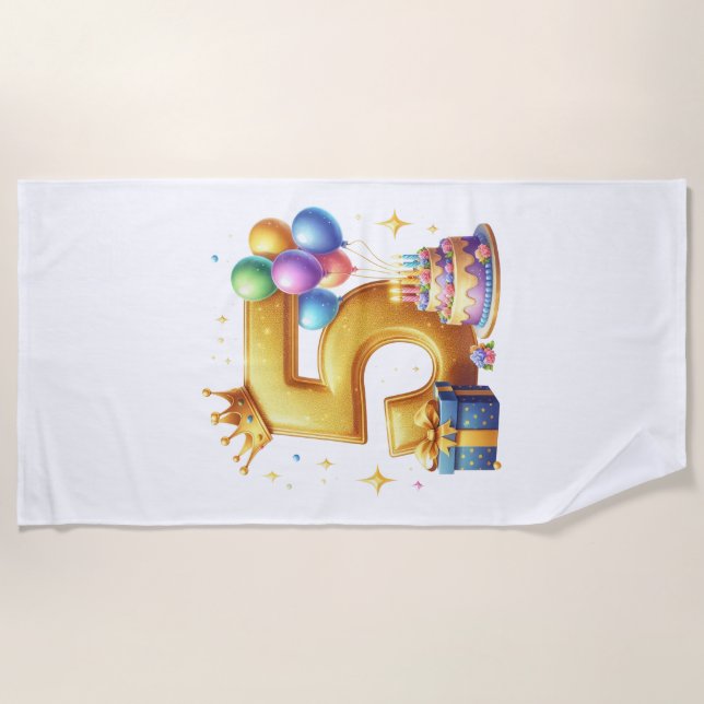 Serviette De Plage 5ème anniversaire doré (Devant)