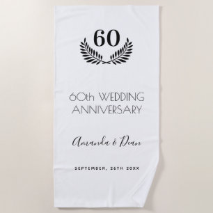 Serviette De Plage 60e anniversaire mariage blanc noir couronne