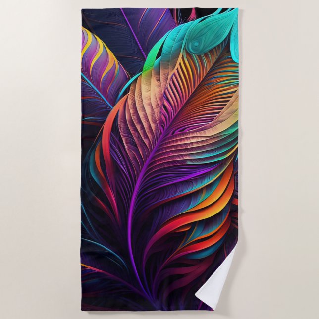 Serviette De Plage 70s 60s Psychedelic Feathers  (Devant)