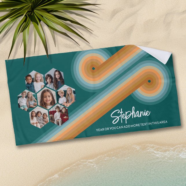 Serviette De Plage 7 Photo Collage funky hexagone couleur coucher de  (Personalized beach towel with photos and text)