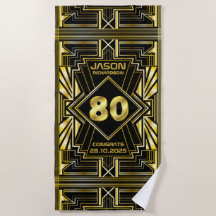 Serviette De Plage 80e anniversaire Art Déco Gold Black Great Gatsby