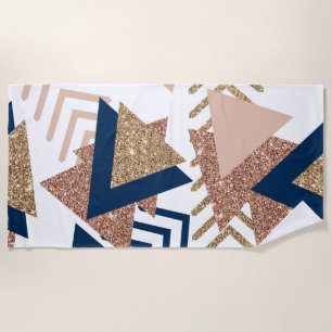 Serviette De Plage 80s Abstrait tendance Marine et Rose Motif d'or