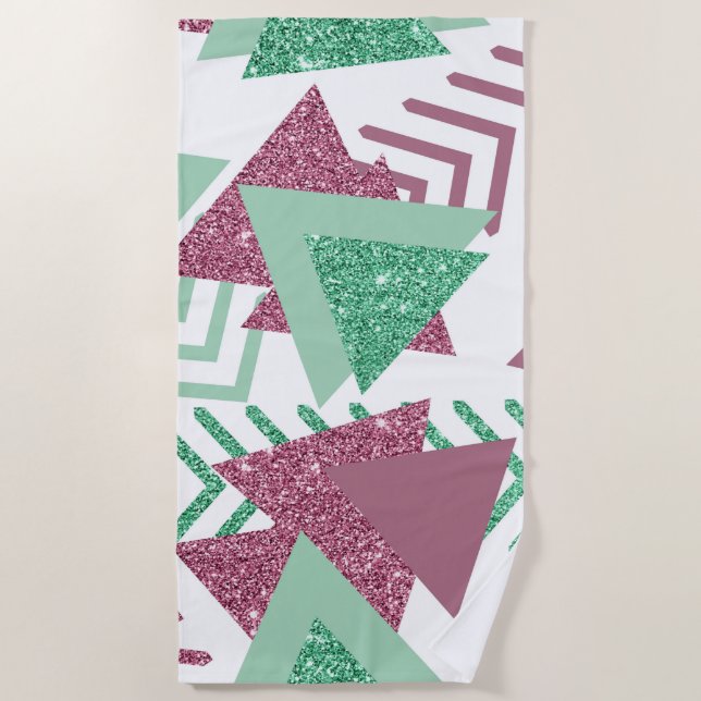 Serviette De Plage 80s Abstraits frais | Motif de formes rose et vert (Devant)