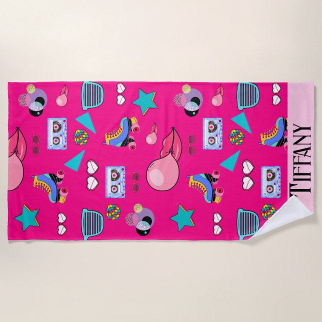Serviette De Plage 80s Costume Vibrant pink Retro culture pop (Devant)