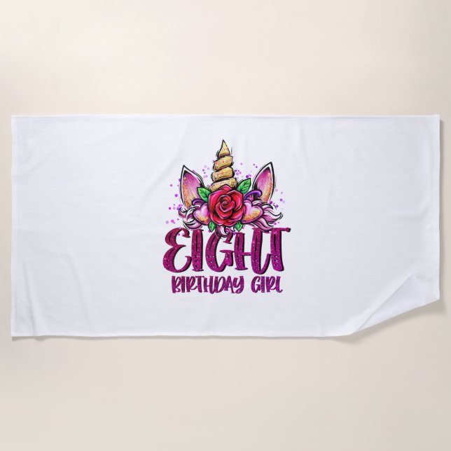 Serviette De Plage 8th Birthday Girl Shirt 8 Year Old Girl Birthday G (Devant)